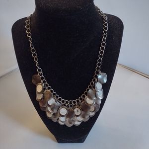 Statement Necklace White/Silver with Brass Chain